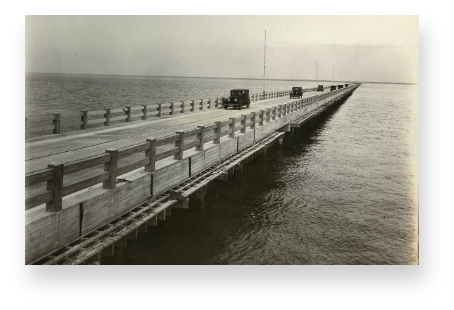 The wooden Melbourne Causeway before it's replacement in 1947 with a swing bridge.