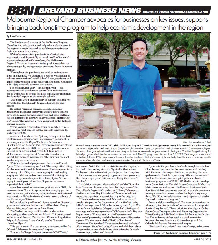 Melbourne Regional Chamber featured in Brevard Business News