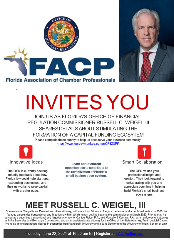 Florida’s Commissioner for the Office of Financial Regulation Speaks for the Florida Association of Chamber Professionals