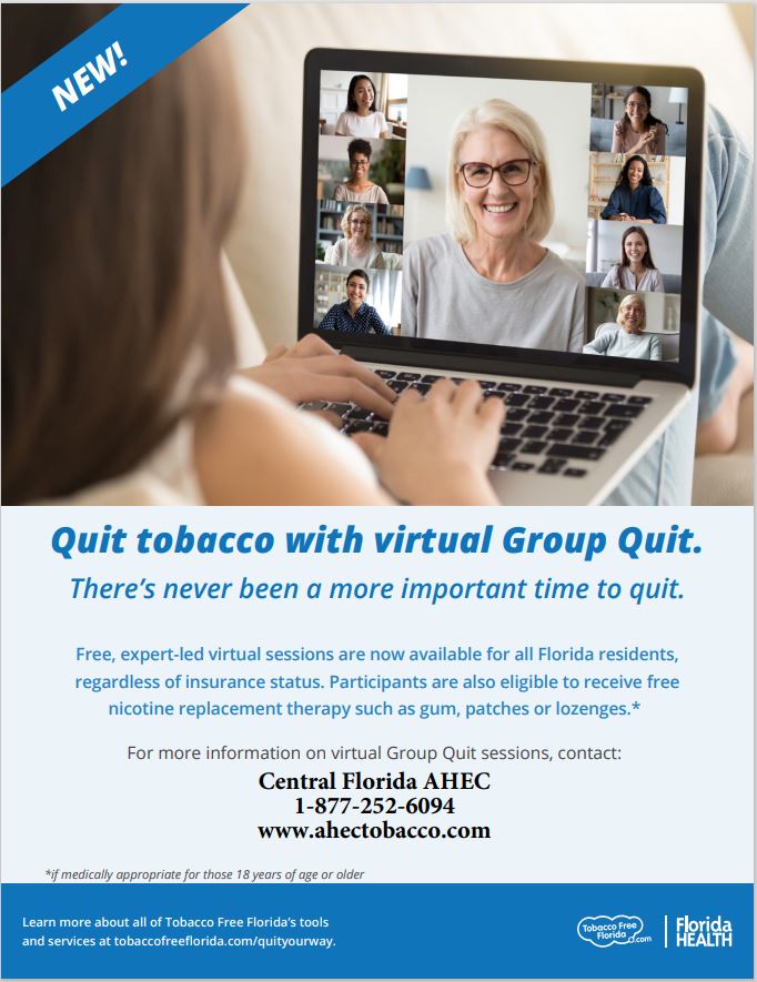 Quit tobacco with virtual Group Quit poster